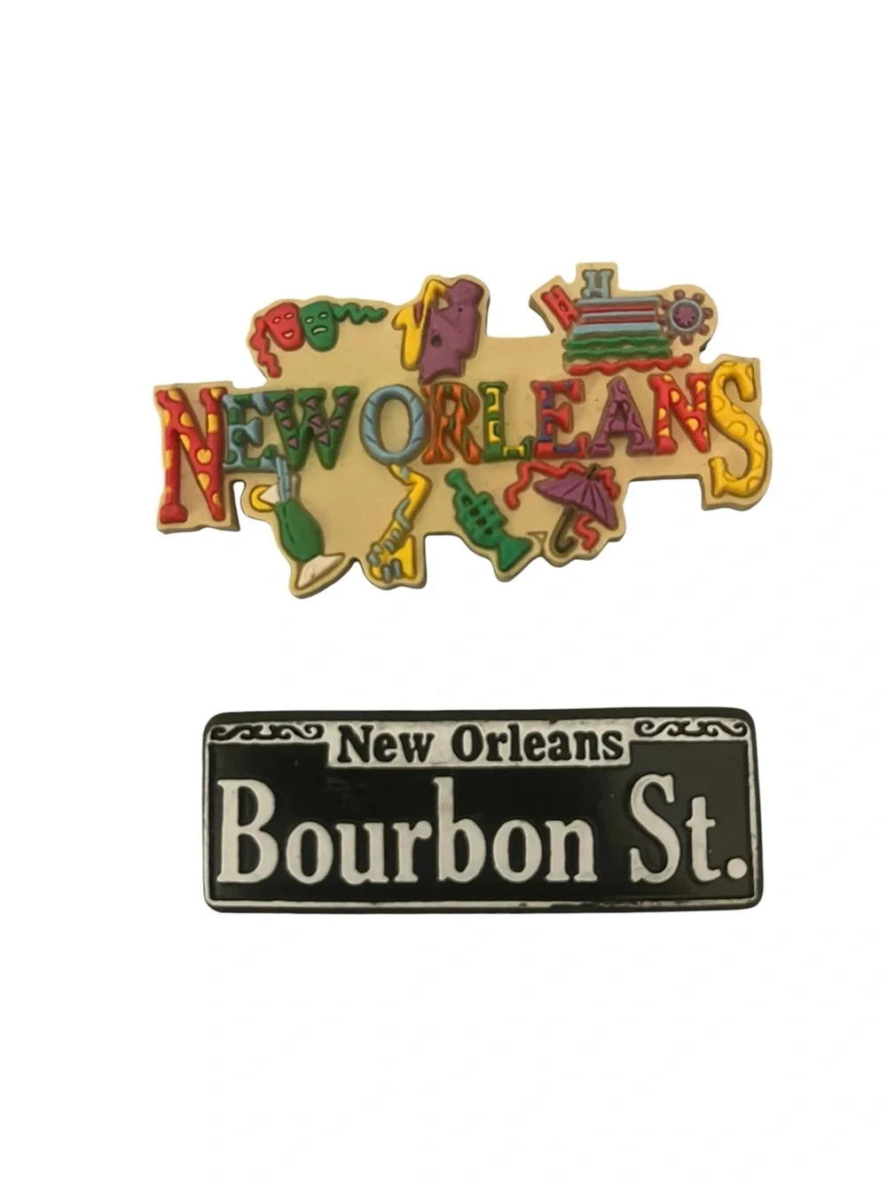 Lot of 2 New Orleans Bourbon St. Rubber Refrigerator Magnet Novelty Travel Jazz